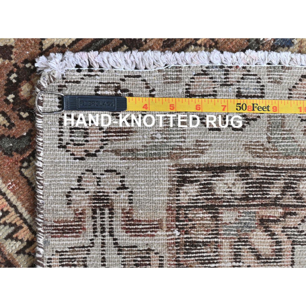 Almond Brown Vintage Persian Hamadan Hand Knotted Pure Wool Runner Rug, 3'4"x10'
