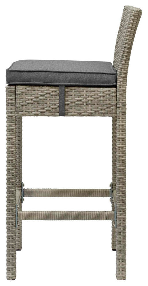 Modern Outdoor Bar Dining Chair and Table Set, Fabric Glass Rattan, Dark Gray