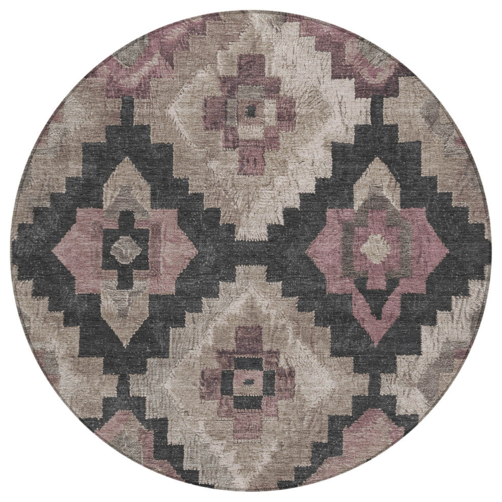 Machine Washable Indoor/Outdoor Chantille ACN1894 Taupe 8' x 8' Round Rug