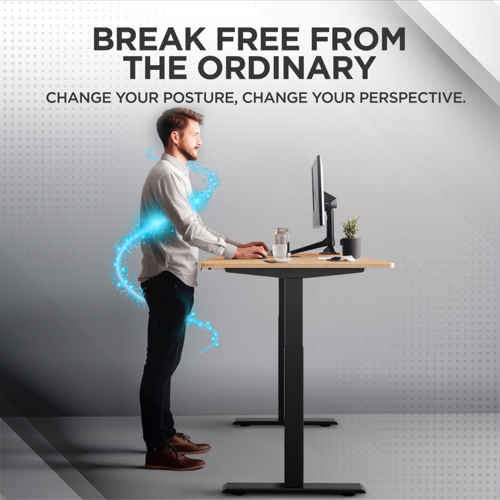 Rise Up Electric Adjustable Height Sit/Stand Office Desk, Black + Bamboo