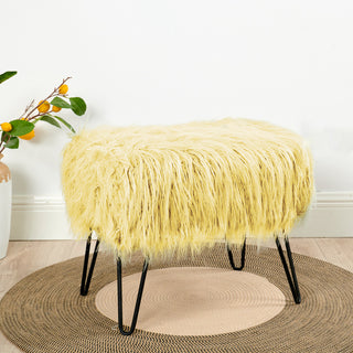 Mongolian Fur Ottoman, Pineapple Slice, 19''x13''x17''