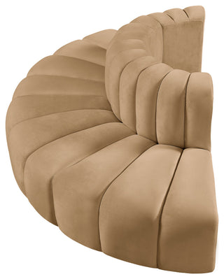 Arc Upholstered Outward Curved Modular Sectional, Camel, 4-Piece: Reverse Corner (4), Velvet
