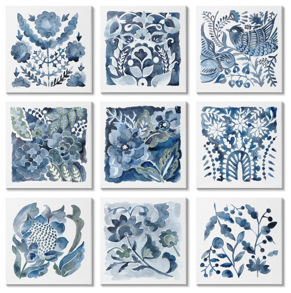 Abstract Botanical Birds Flowers Pattern Layered Watercolor, 9pc, each 12 x 12