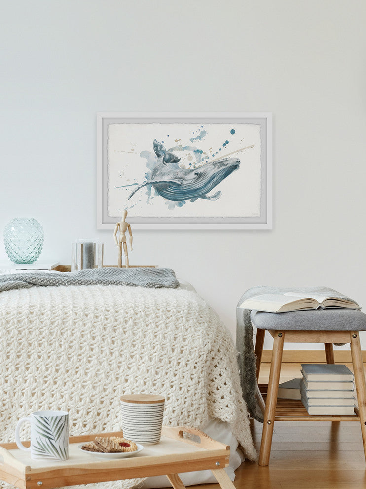 "Blue Whale Splash" Framed Painting Print, 24"x16"