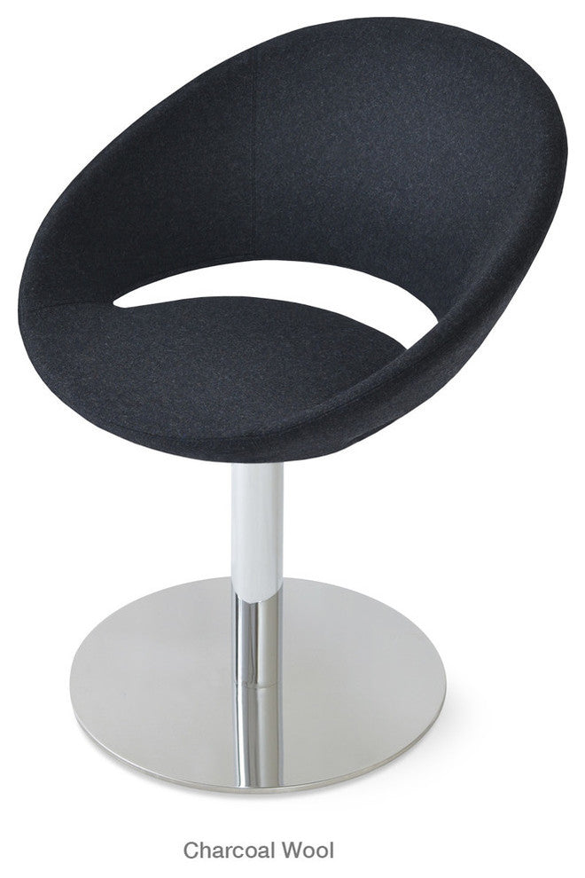 Crescent Round Chair, Beight Stainless Steel Base, Charcoal Wool