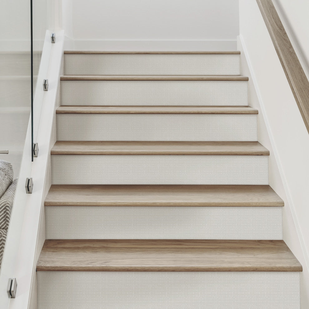 Burlap Hash Pattern Peel and Stick Stair Riser Strips, Light Grey, 48"w X 6"h, 6 Pack