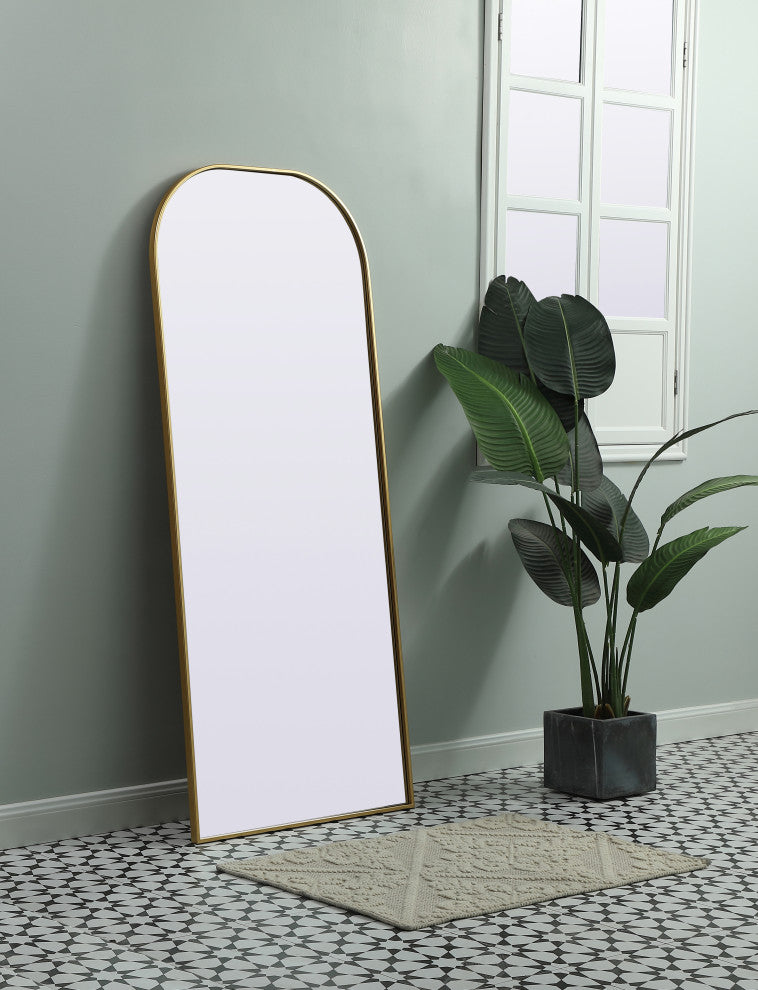 Metal Frame Arch Full Length Mirror 28X66 Inch, Brass