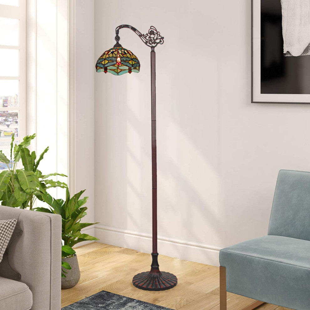 Empress Dragonfly Tiffany-Style 1 Light Reading Floor Lamp 11"