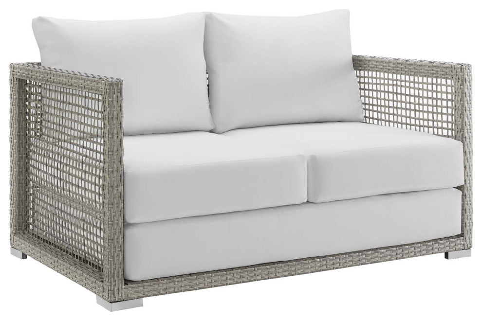 Aura Outdoor Patio Wicker Rattan Loveseat, White