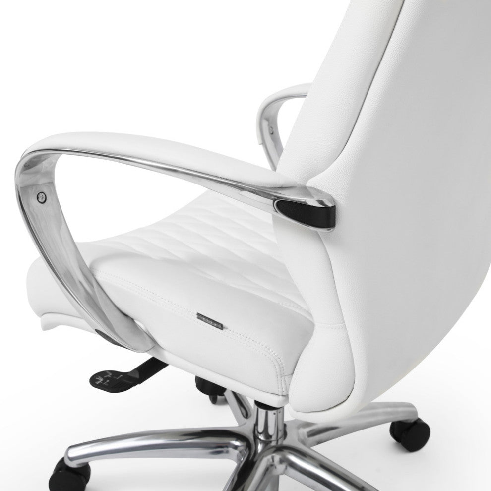 Modern Ergonomic Sterling Leather Executive Chair with Aluminum Base, White