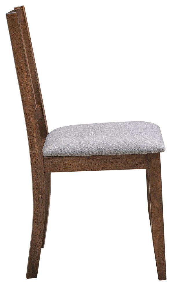 Set of 2 Slat Back Cushioned Seat Wood Chairs, Walnut