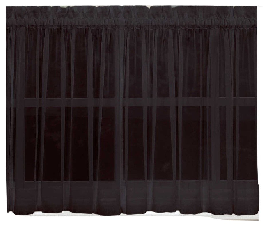 Emelia Sheer Solid Black Kitchen Curtain, 24" Tier