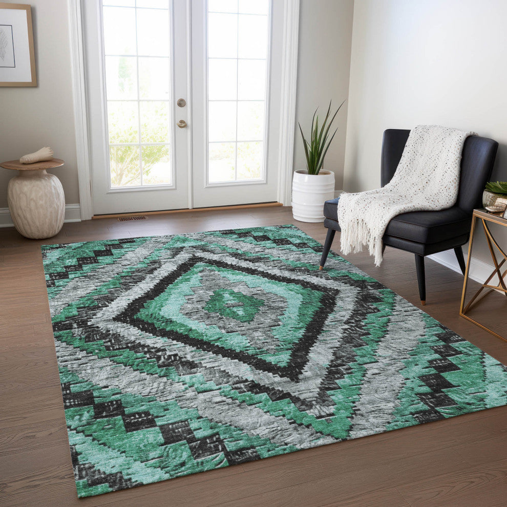 Machine Washable Indoor/Outdoor Chantille ACN1890 Teal 5' x 7'6" Rug