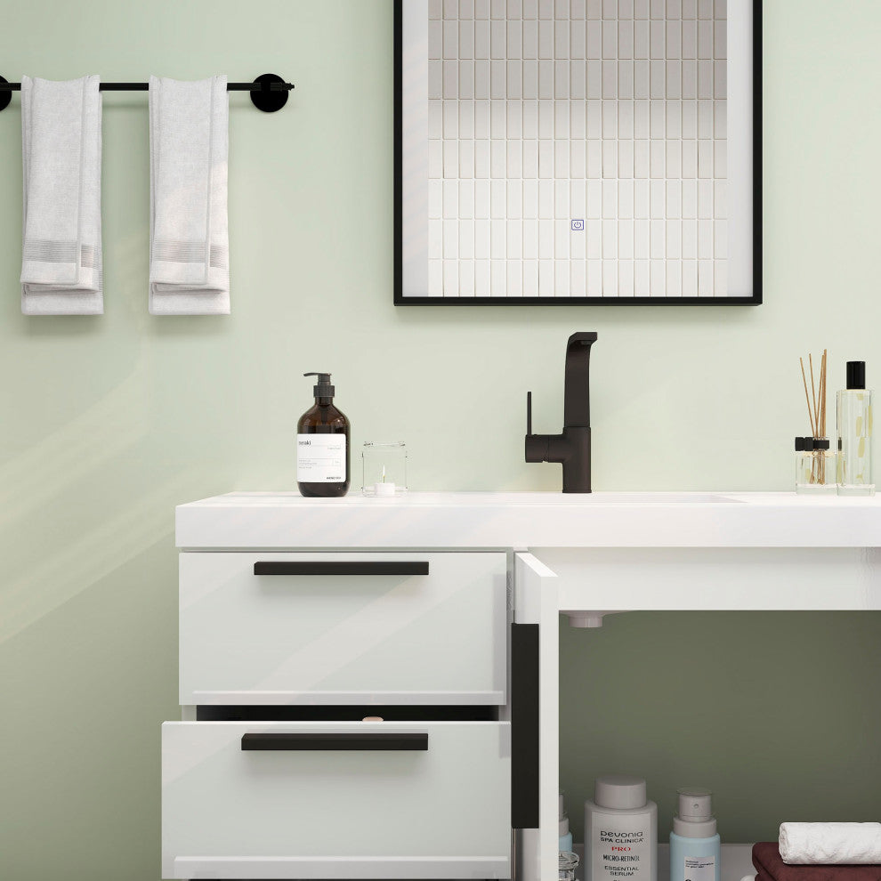 Carla 42" Freestanding Bathroom Vanity With Left Side Drawers, Gloss White