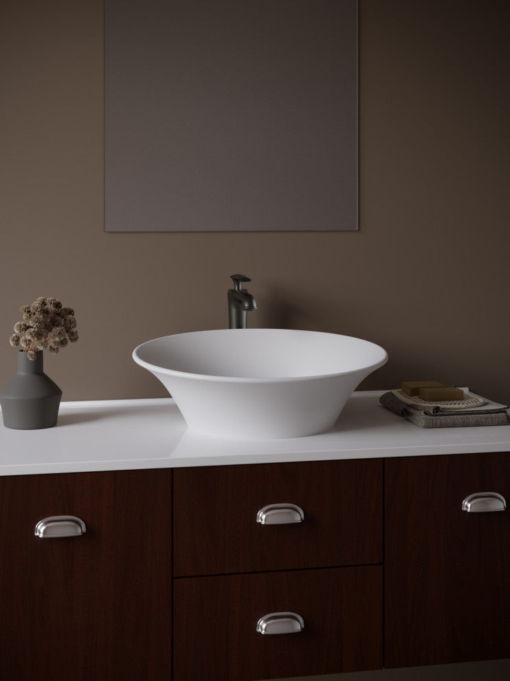 Karran White Acrylic 21" Oval Vessel Sink With Faucet Kit, Matte Black