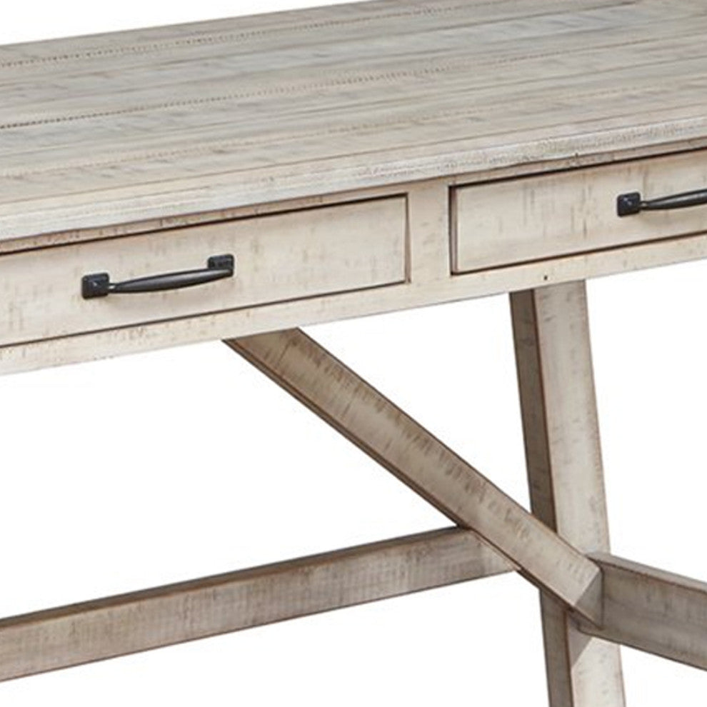 Benzara BM206092 Wooden Office Desk With 2 Drawers/Beam Legs, Antique White