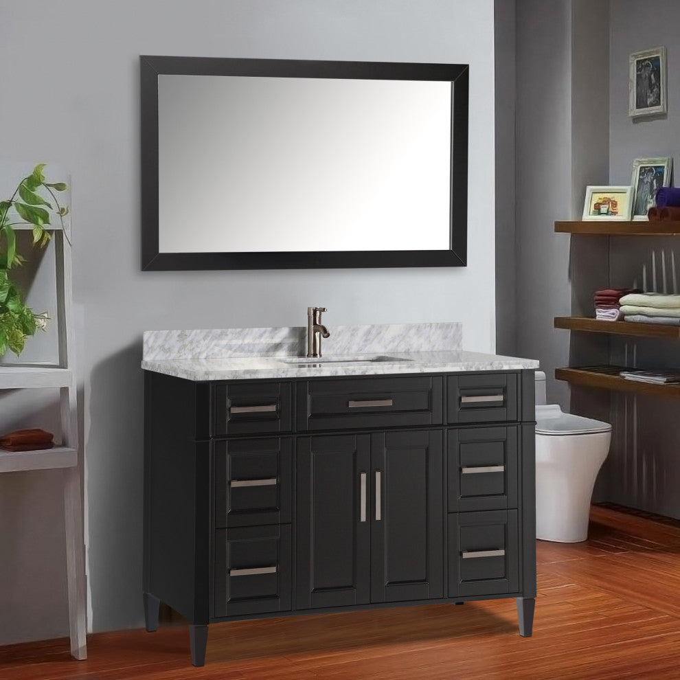 Vanity Set With Carrara Marble Top, 60", Espresso, Standard Mirror