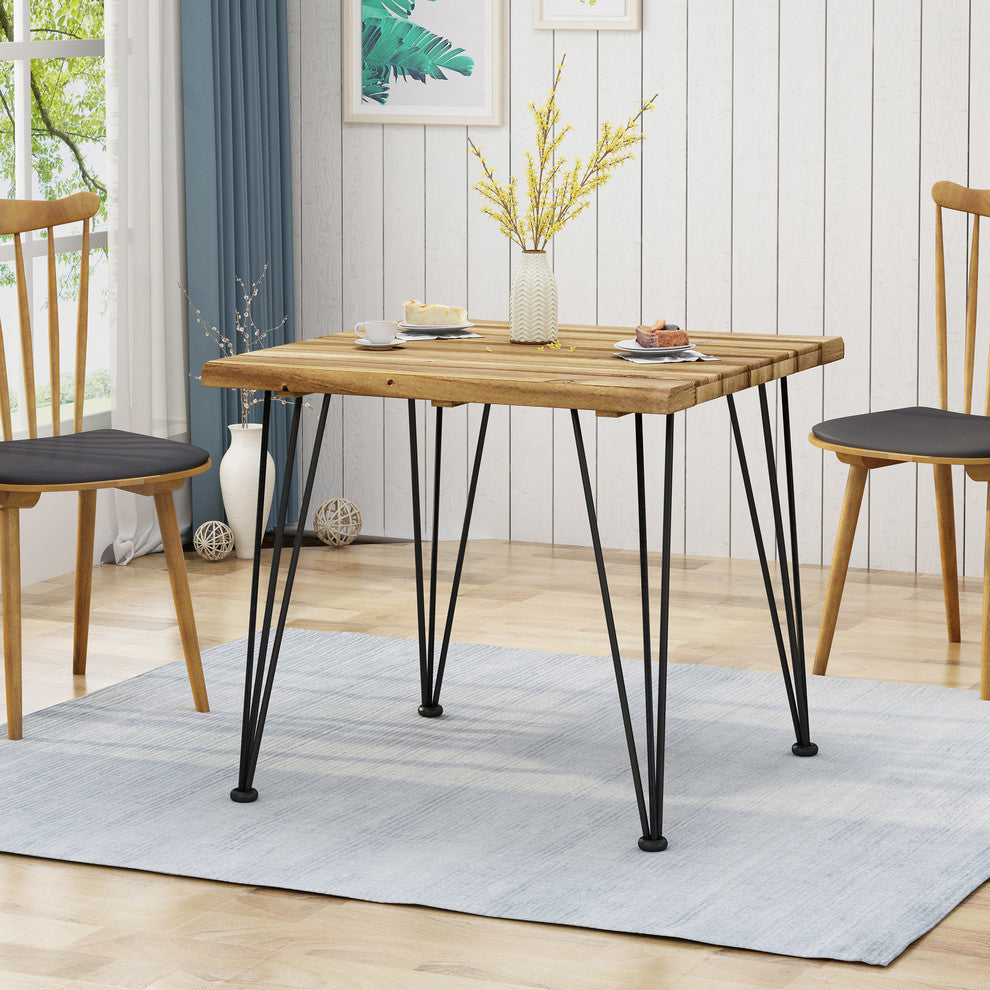 GDF Studio Audrey Indoor Acacia Wood Dining Table, Teak Finish/Rustic Metal