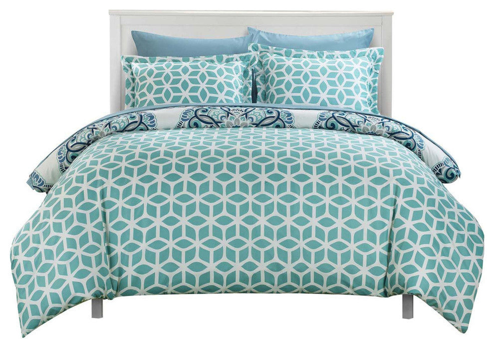 Ibiza Majorca Medallion Reversible 3-Piece Duvet Cover Set, King Green