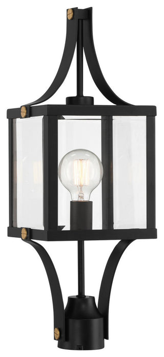 Raeburn 1-Light Outdoor Post Lantern, Matte Black and Weathered Brushed Brass