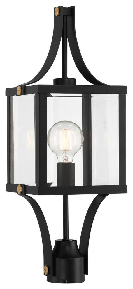 Raeburn 1-Light Outdoor Post Lantern, Matte Black and Weathered Brushed Brass