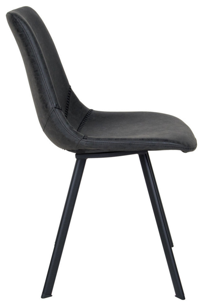 Markley Modern Leather Dining Chair With Metal Legs Set of 4, Charcoal Black