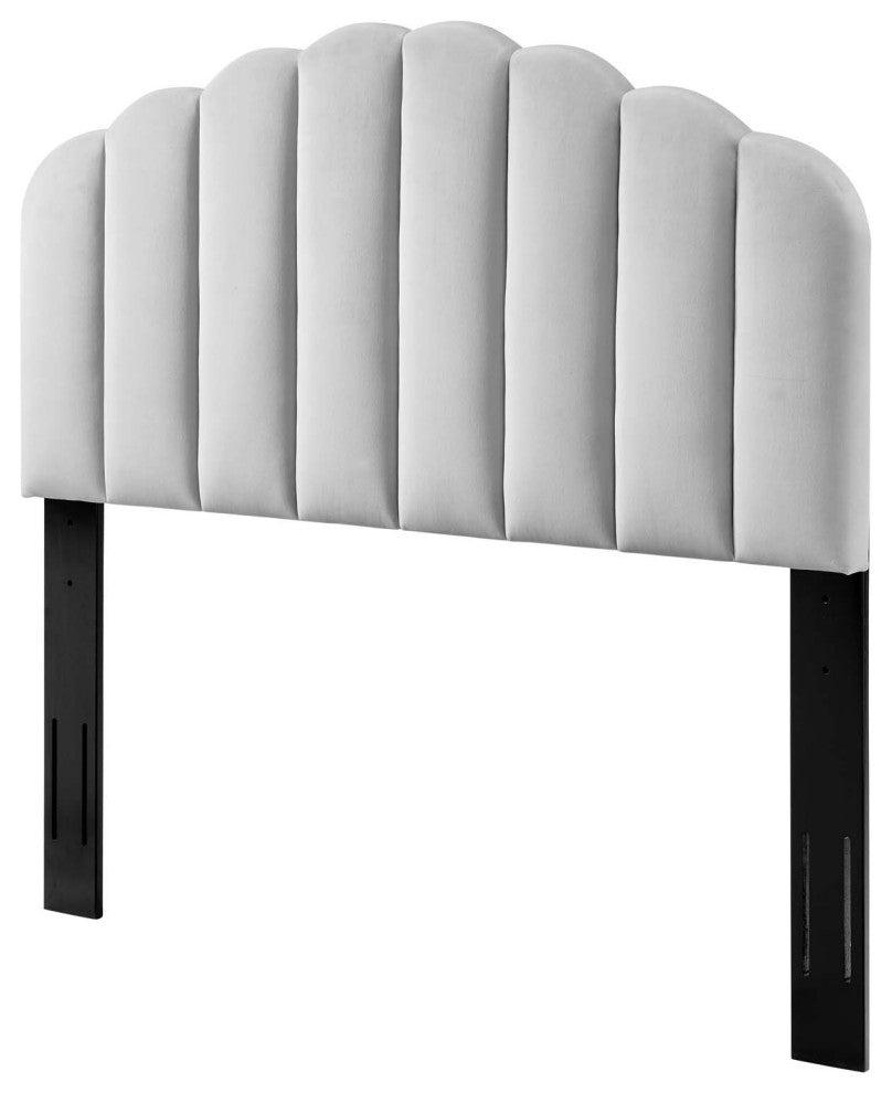 Headboard, Full Queen Size, Velvet, Light Gray, Modern Contemporary
