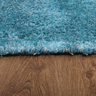HAND TUFTED SHAG POLYESTER ECO-FRIENDLY AREA RUGS- Turquoise&White Color, Solid