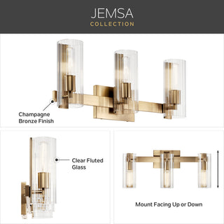 Jemsa 13.75" 2 Light Vanity With Clear Fluted Glass, Champagne Bronze