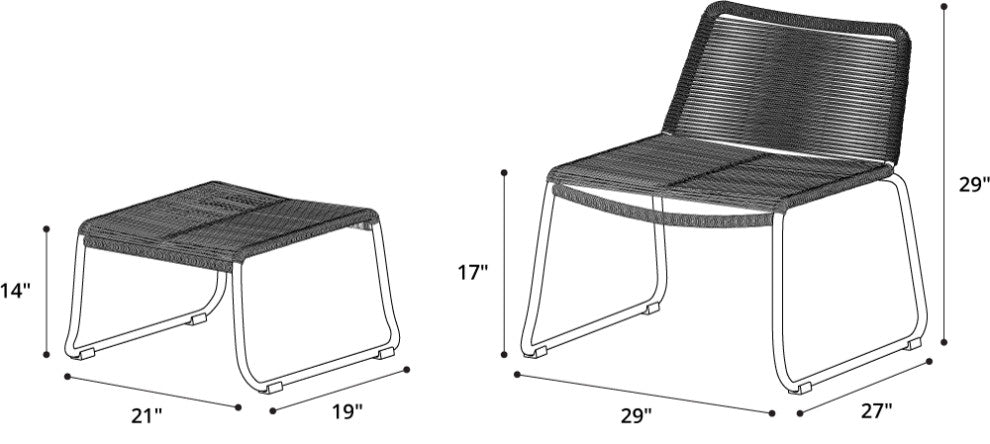 2-Piece Barclay Stacking Lounge Chair and Ottoman Set, White Cord