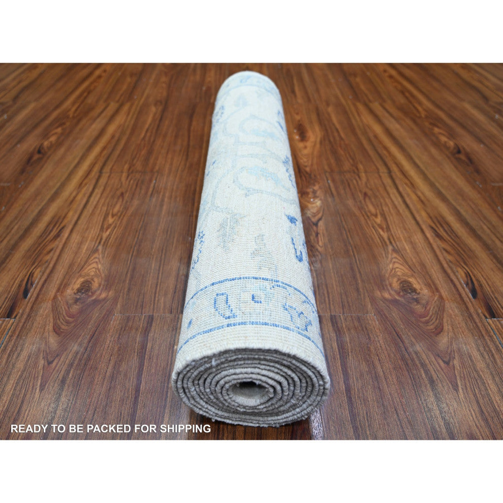 White Wash Peshawar Pure Wool Hand Knotted Oriental Rug, 2'9"x11'9"