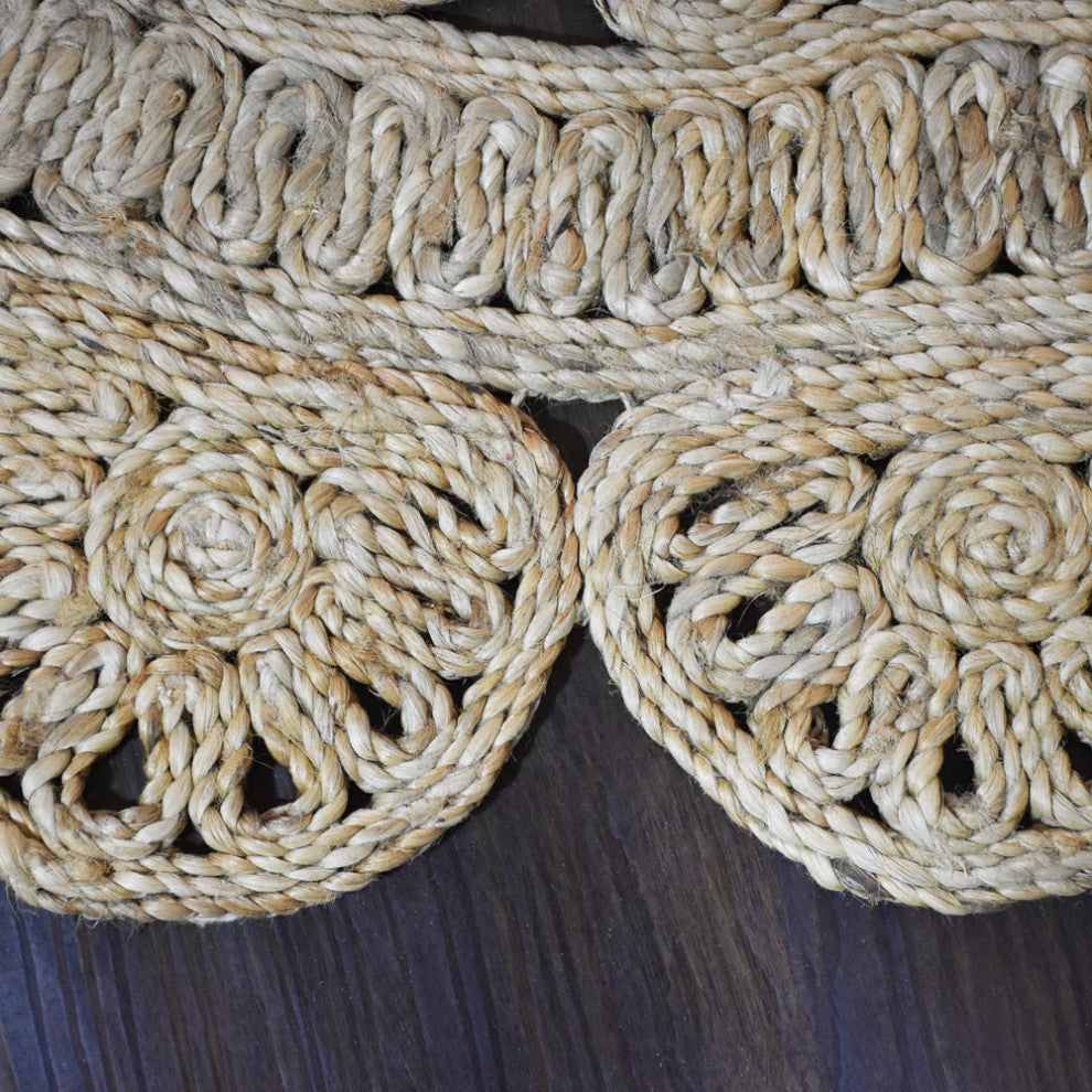 HAND WOVEN JUTE ECO-FRIENDLY SOLID AREA RUGS , Beige, Oriental, Outdoor Indoor, [Round] 5'x5'