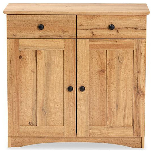 Oak Brown Finished Wood 2-Door Buffet Kitchen Cabinet