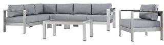 Shore 6 Piece Outdoor Patio Aluminum Sectional Sofa Set EEI-2558-SLV-GRY