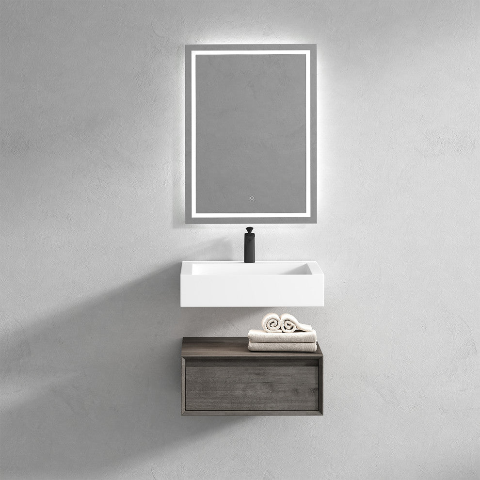 Alysa 24" Floating Bath Vanity, Acrylic Sink/Single Faucet Hole, Smoke Oak