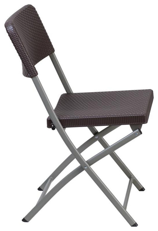 2 Pack HERCULES Series Brown Rattan Plastic Folding Chair with Gray Frame