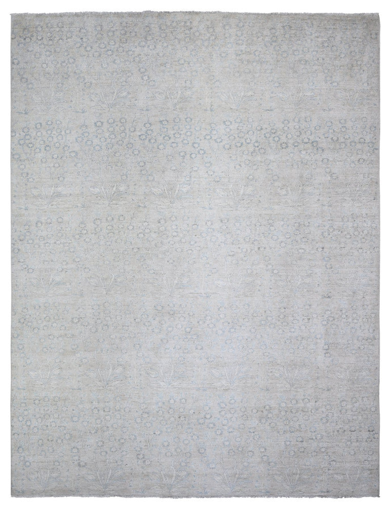 Gray Stone Washed Peshawar Wool Hand Knotted Oriental Rug, 8'7"x11'5"