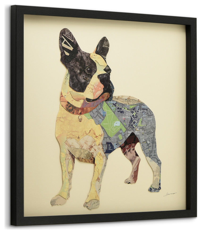 "Terriers" Dimensional Handmade Collage Wall Art Framed Under Glass