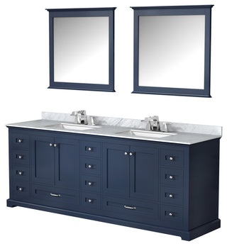 Dukes 84" Navy Blue Double Vanity, White Square Sinks, 34" Mirrors With Faucets