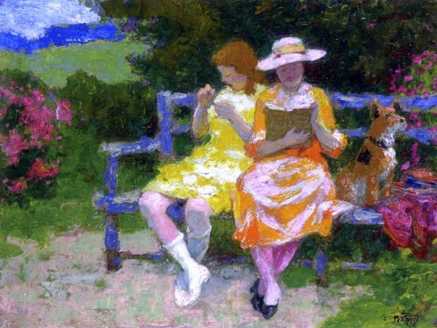 Edward Potthast A Park Bench, 21"x28" Gallery Wrapped Canvas Print