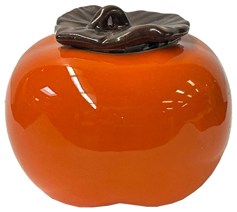 Chinese Orange Ceramic Small Persimmon Shape Display Lid Container ws3580B