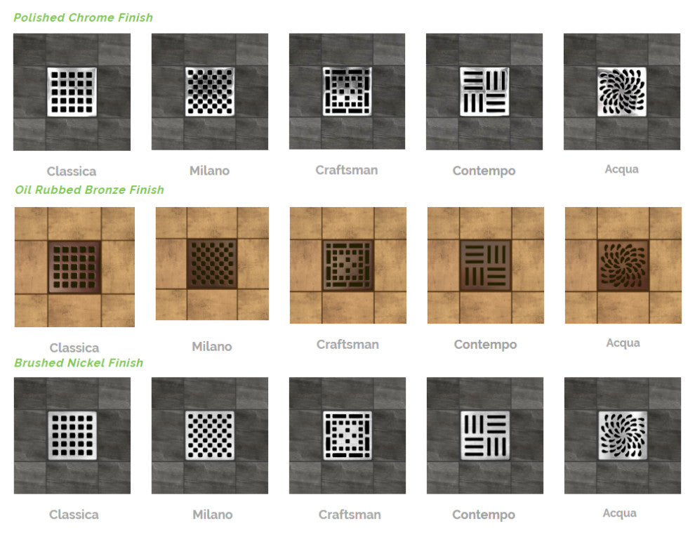 Square Shower Drain Kit - Grate and Bonding Flange - Classic, Oil Rubbed Bronze