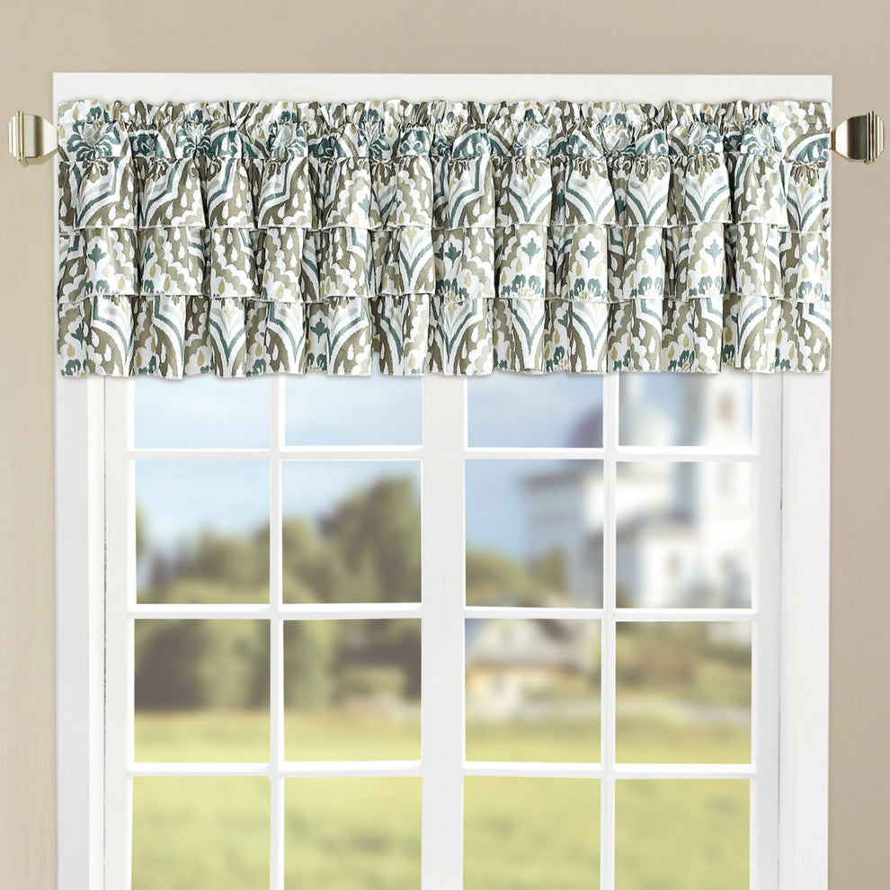 Tivoli Ikat Valance Set, Blue/Gray, 52"x20"