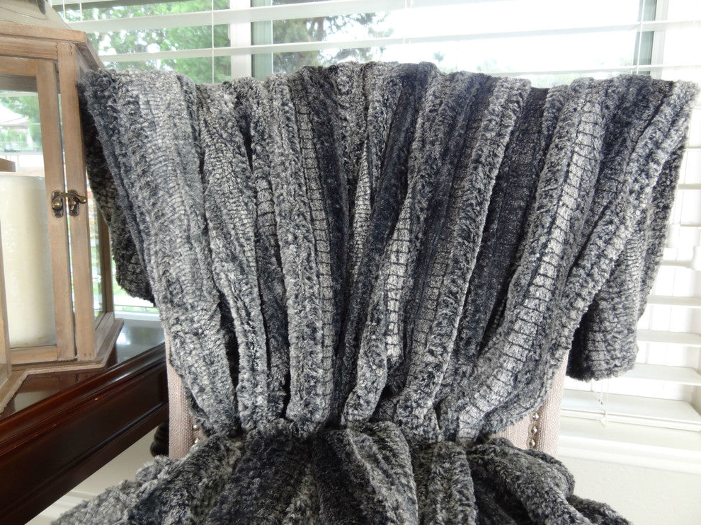 Plutus Cuddle Charcoal Fringe Handmade Throw, 60"x96"
