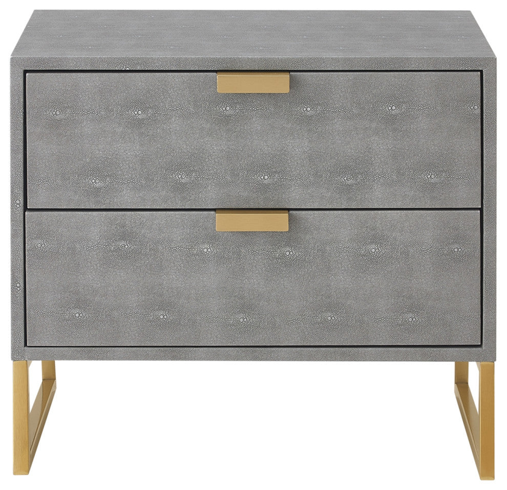 Nicole Miller Chayton Side Table, Faux Shagreen 23.6Lx16Wx21H, Gray/Gold