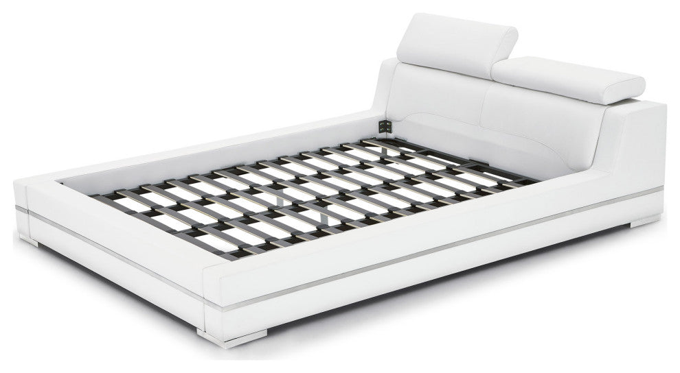 Hera White Leather Platform Bed, California King