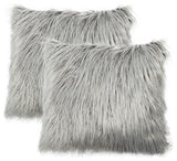 Mongolian Faux Fur Pillow Shell Set, Gray, 26"x26"