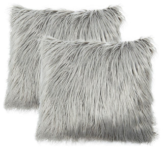 Mongolian Faux Fur Pillow Shell Set, Gray, 26"x26"
