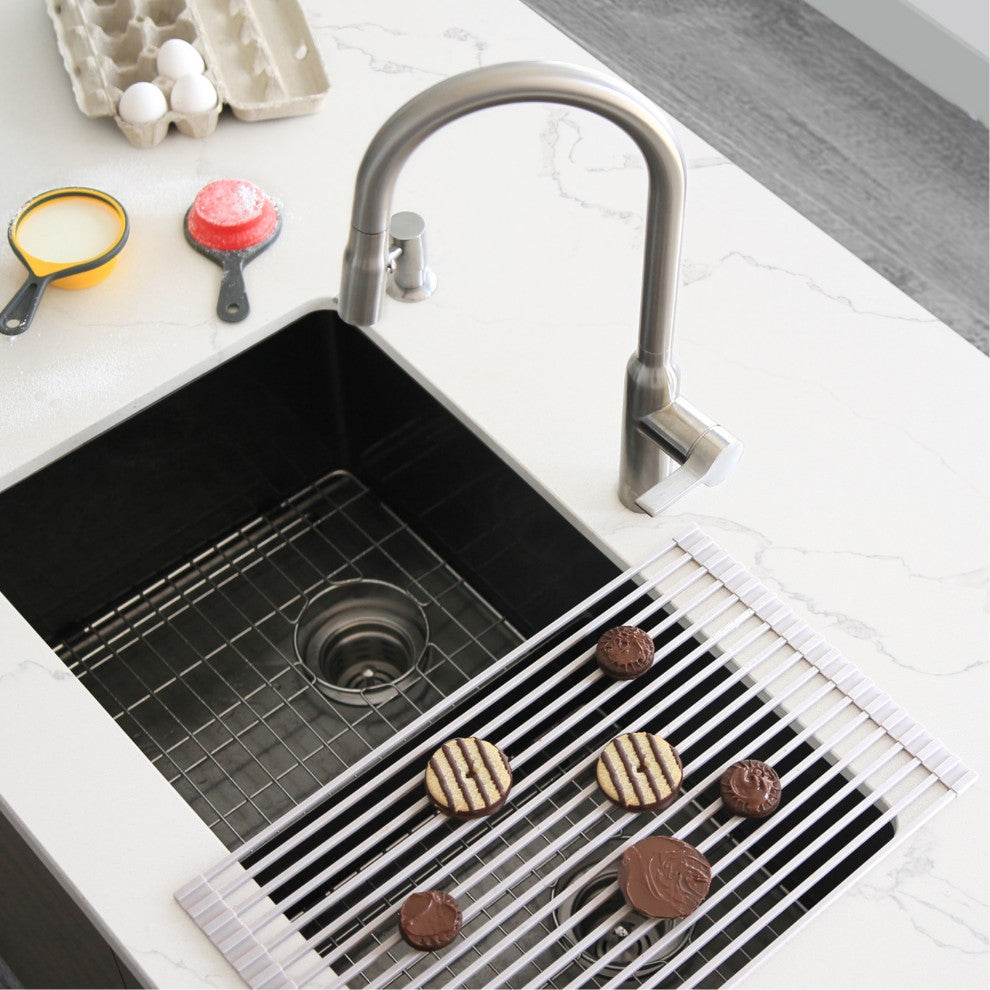 Stylish Multipurpose Over Sink Roll-Up Dish Drying Rack, White
