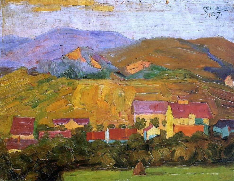 Egon Schiele Village With Mountains, 21"x28" Wall Decal Print